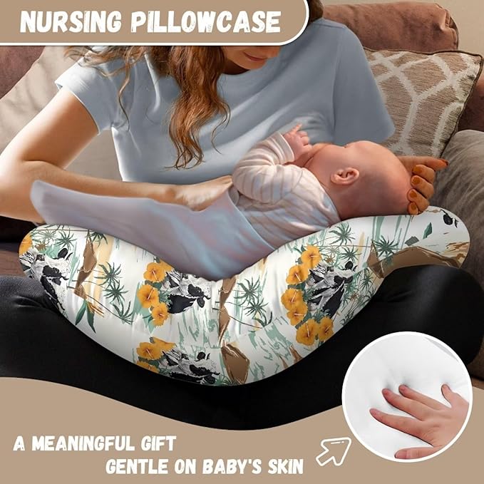 Palm Tree Cow Nursing Pillow Cover for Newborn Babies Soft & Gentle on Baby Skin Feeding Cushion Slipcover Breastfeeding Support Pillow Case with Hidden Zipper