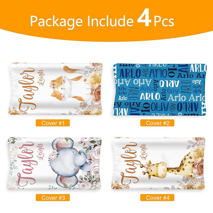 Custom Changing Pad Cover Set - Jersey Knit Comfy CozyUltra Soft Unisex Diaper Changing Table Covers with Personalized Name for Baby Boys Girls - Waterproof Ultra Soft 4 Pcs Set Style08