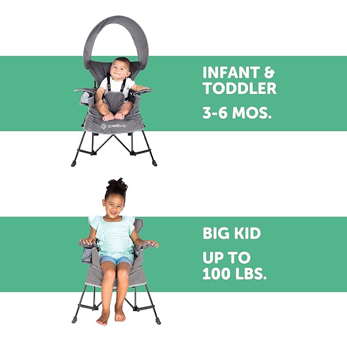Baby Delight Go with Me Jubilee Deluxe Portable Chair | Indoor and Outdoor | Sun Canopy | Grey