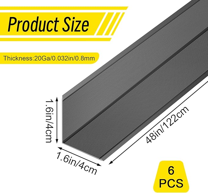 6PCS Black Aluminium Wall Corner Protector Guard 1.6x1.6x48” Corner Trim Molding L Metal Edge Protectors for Walls Corner Guards