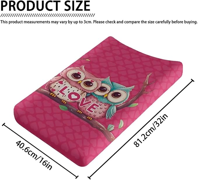 Owl Valentine Changing Pad Cover Waterproof Diaper Changing Cover Durable Breathable Sheet Crib Mat Lightweight Soft Universal Tray Table Mat