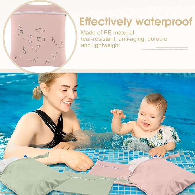 Reginary 8 Pack Wet Dry Bags Large & Small Waterproof Reusable Travel Zipper Pouches for Baby Diapers Family Wet Clothes Beach Swimsuits Toiletries(2 Sizes,Solid Color,Morandi)