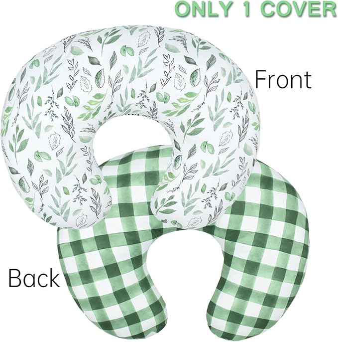 Winmany Baby Nursing Pillow Cover Infant Removable Breastfeeding Pillow Cover Cute Pattern Newborn Nursing Pillowcase Slipcovers Cushion Cover for Girls Boys 22.5 x 18 (Green Leaves)