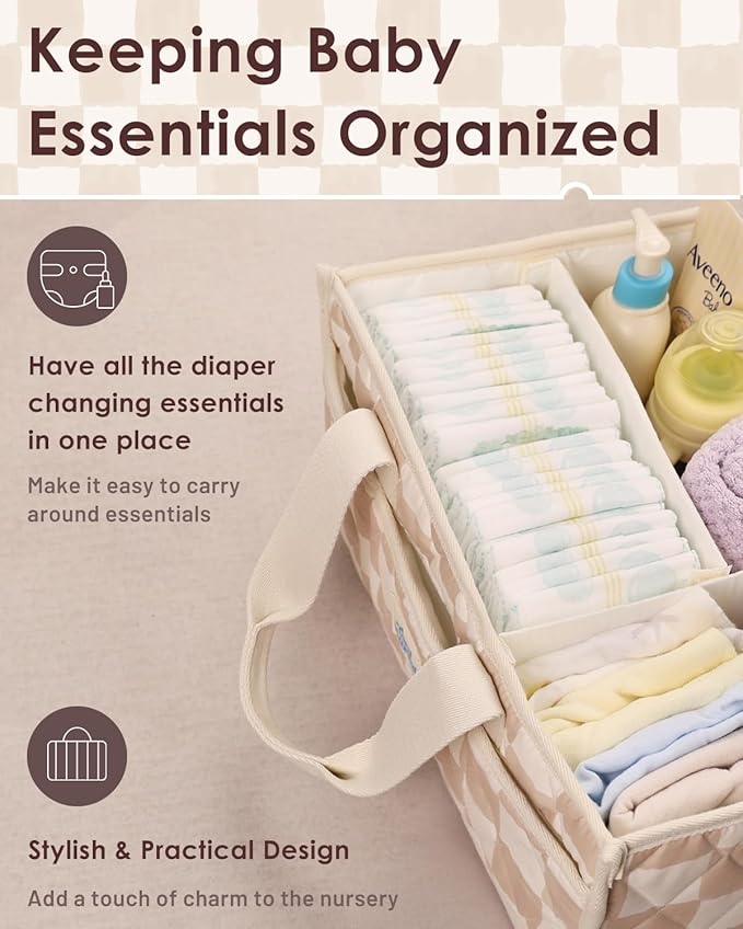 Tiny Marvels Diaper Caddy Organizer for New Parents, Baby Diaper Caddy with Water-Resistant Fabric, Structured Diaper Caddy Basket for Nursery, Car & Travel