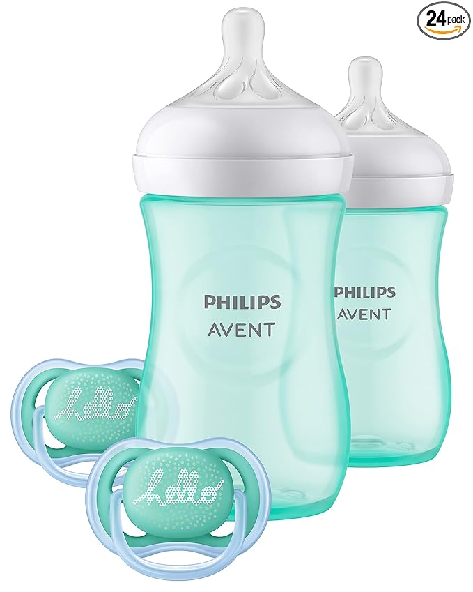 Philips AVENT Natural Baby Bottle with Natural Response Nipple, Teal Baby Gift Set, SCD837/02 (Pack of 24)