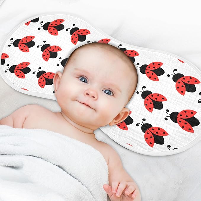 vvfelixl Baby Burp Cloths Cute Ladybug Pattern Baby Newborn Cotton Burping Cloths Set Baby Washcloths 4 Pack White