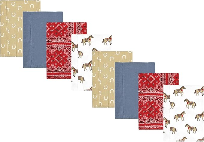 Hudson Baby Cotton Poly Flannel Burp Cloths Multipack, Cowboy 8-Pack, One Size