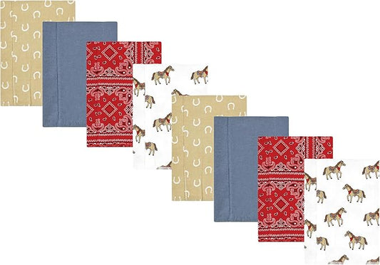 Hudson Baby Cotton Poly Flannel Burp Cloths Multipack, Cowboy 8-Pack, One Size