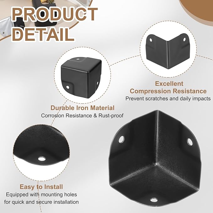 uxcell 4 Pcs 1.46" x 1.46" Speaker Corner Protectors, Iron Box Corner Edge Guard for Speaker, Guitar, Stage, Cabinet, Accessories Replacement, Black