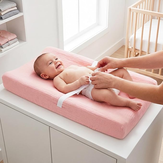 Muslin Changing Pad Cover Waterproof 2-Pack for Baby Girl Boy, Soft Breathable Diaper Changing Table Covers Set