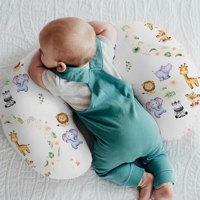 Safari Animals Tropical Leaves Flowers Baby Nursing Pillow Covers for Boy Girl Zoo Jungle Rainbow Nursery Pillowcase for Breastfeeding Pillows Lion Giraffe Elephant Hippo Soft Stretchy Slipcovers
