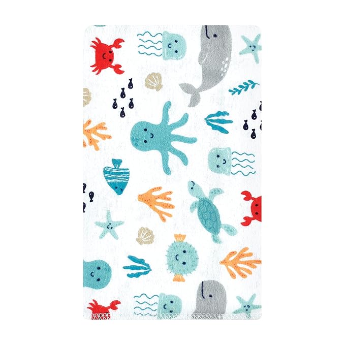 Hudson Baby Unisex Baby Cotton Flannel Burp Cloths, Sea Characters, One Size