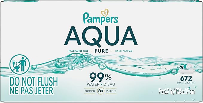 Pampers Aqua Pure Baby Wipes, 99% Water, Fragrance Free, 672 Baby Wipes Total (12X Flip-Top Packs) [Packaging May Vary]