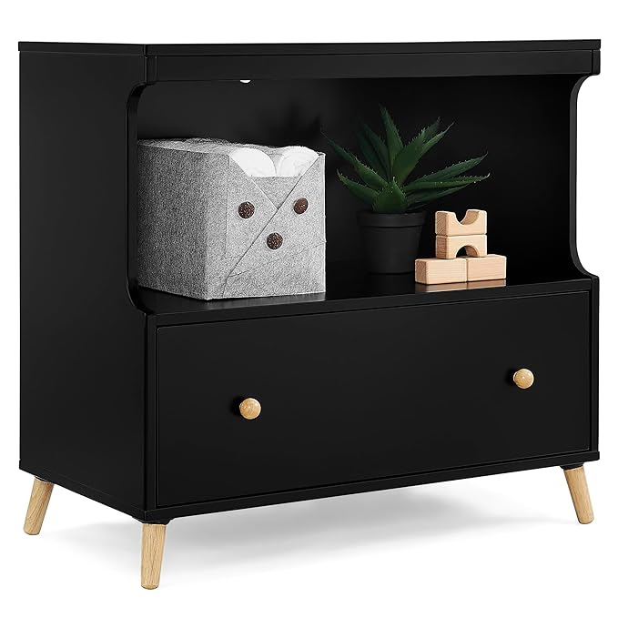 Delta Children Essex Convertible Changing Table with Drawer, Ebony/Natural