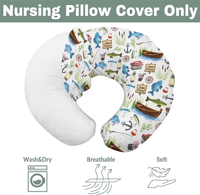 Gone Fishing Baby Nursing Pillow Covers for Boy Girl Fishing Lover Gift Nursing Slipcovers for Breastfeeding Pillows Soft Stretchy Vacation Outdoor Adventure Removable Cover for Newborn Infant
