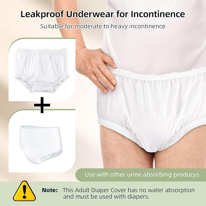 Adult Diaper Cover Noiseless Leakproof Underwear Cover Durable Lightweight Waterproof Underwear for Incontinence to Use with Diapers & Briefs for Added Leakage Protection