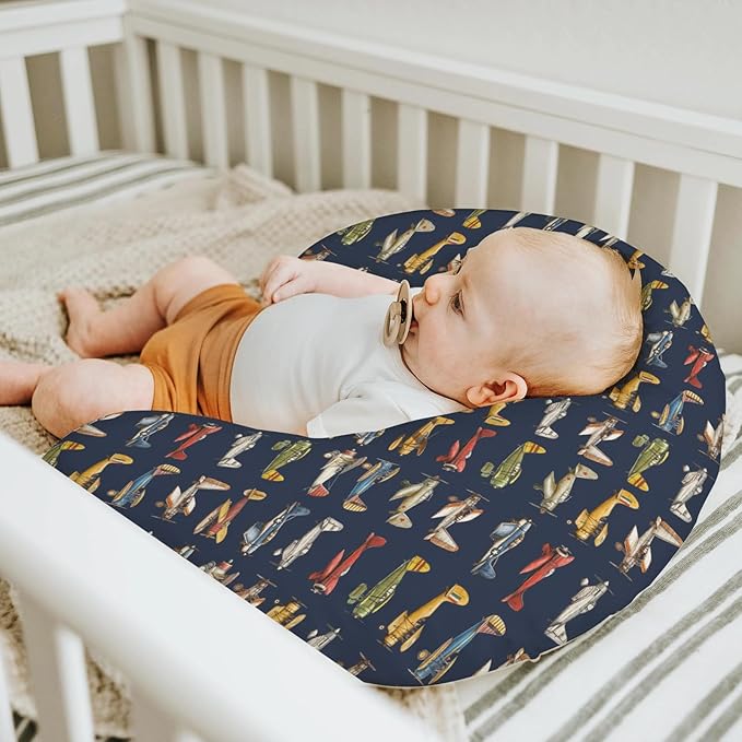 Airplanes Vintage Models Aircraft Nursing Pillow Covers for Boy Girl Antiqued Planes Nursing Pillow Slipcovers for Breastfeeding Pillows Retro Planes Soft Stretchy Removable Covers for Newborn Infant