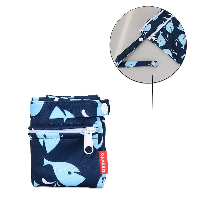 Damero Cloth Diaper Wet Dry Bag with Handle for Swimsuit, Pumping Parts, Wet Clothes and More, Ideal for Travel, Exercise, Daycare, Swimming, Reusable and Water-Resistant (Medium,Whale)