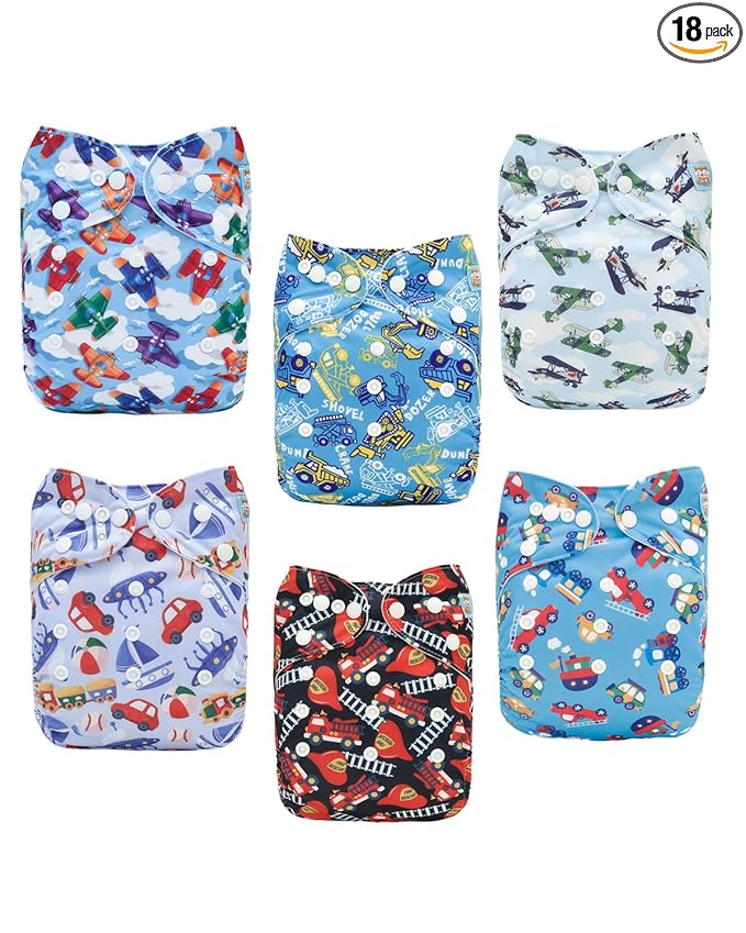 ALVABABY Baby Cloth Diapers 6 Pack with 12 Inserts Cloth Diaper Covers Adjustable Washable Reusable for Baby Girls and Boys