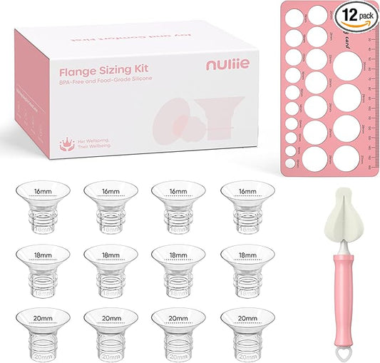 Nuliie 3-in-1 Flange Sizing Kit 16/18/20mm for 24mm Flange/Shield of Most Pumps, 12PCS Silicone Flange Inserts to Boost Pumping Efficiency & Comfort, BPA-Free Pump Essential for Moms