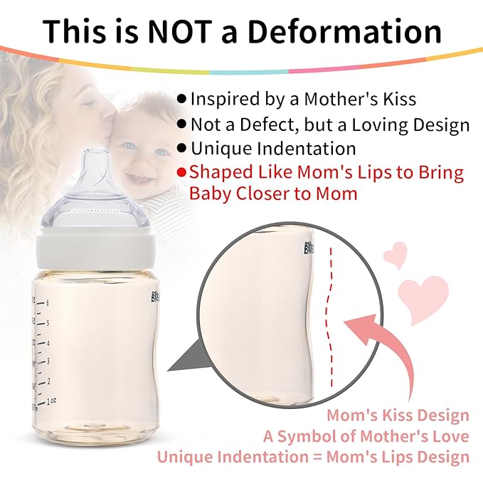 Mombella PPSU Baby Bottles 6oz, Anti Colic Baby Bottle with Slow Soft Silicone Nipple, Milk Bottle for Newborn 0+ Months, Feeding Bottle for Breastfeeding Baby, Ivory