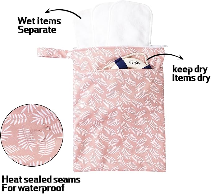 Wet Dry Bags with Two Zippered Pockets and Handle, Reusable Storage Bag for Breast Pump Parts & Baby Items, Waterproof Diaper Bags, Yoga Gym Bag for Swimsuits or Wet Clothes-2pcs, 11.8*15.75"