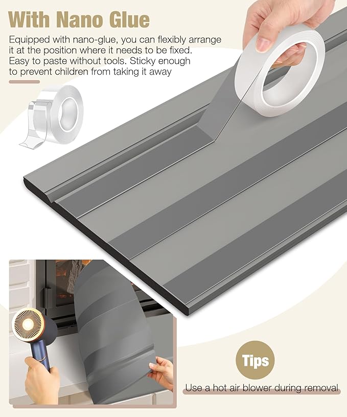 Fireplace Baby Proofing, 80'' Soft Seat Hearth Cushion for Baby Proof, Memory Foam Brick Fire Place Bumper Protector Pad for Babies Child Children Toddlers (Grey)