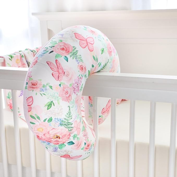 Nursing Pillow Cover 1 Pack, Removable Nursing Pillow Cover for Breastfeeding Pillows, Super Soft Comfortable Slipcover for Boy and Girls, Pink & Flowers
