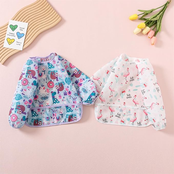 3 Pack Long Sleeve Bib,Baby Smock for Eating 6-30 Months Reusable Shirt Bibs for Babies Toddler