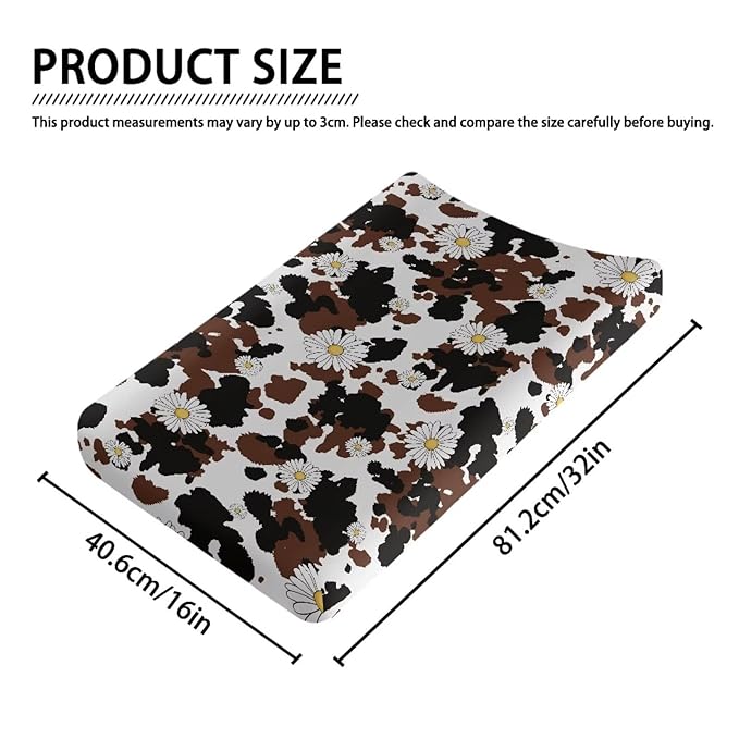 Daisy Cowhide Changing Pad Cover for Baby Diaper Change Table Covers Soft Stretchy Unisex Diaper Change Table Sheets 32x16 Inch Cradle Mattress Sheets