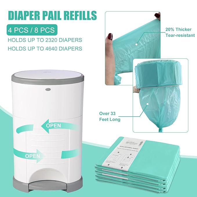 USBOO Refills Compatible with Dekor Plus Diaper Pail,8 Pack Disposable Diaper Pail Refills, Reinforced Thickness Diaper Trash Bags, Holds up to 4640 Diapers,Tropical Fruit