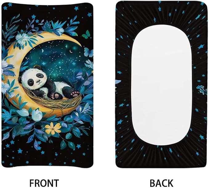 Moon Panda Flowers Changing Pad Covers Breathable Baby Diaper Change Pads Cover, Soft Changing Sheet for Newborn Unisex Babies