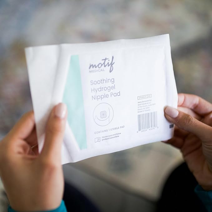 Motif Medical Soothing Hydrogel Nipple Pads for Breastfeeding - Reusable Nursing Pads for Women - Sore & Cracked Nipple Cooling Gel Pads - Breathable, Easy-to-use Nipple Gel Pads (Pack of 4)