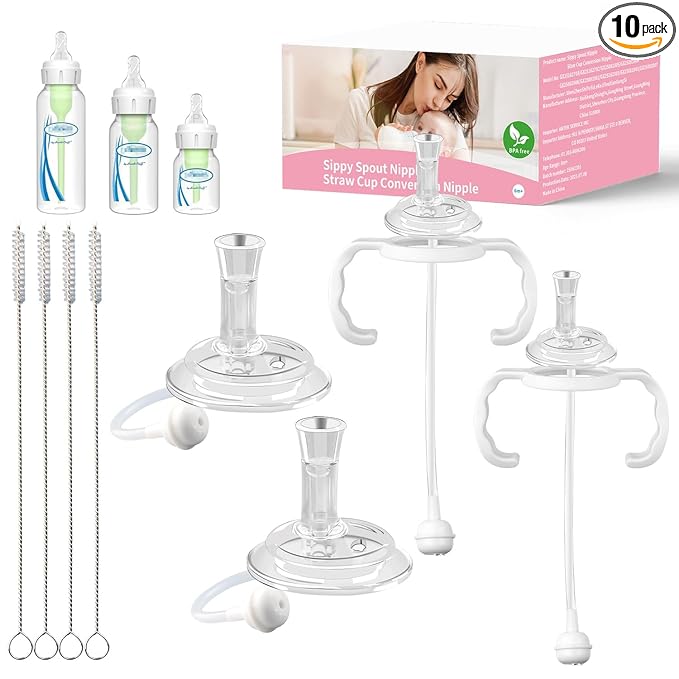 Straw Cup Conversion Kit for Dr. Brown's Narrow and Narrow Glass Baby Bottles, Weighted Sippy Cup Transition Kit with Handles for Kids, [Variable Flow] [Spill-Proof] [BPA-Free], 6m+