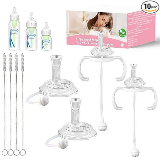 Straw Cup Conversion Kit for Dr. Brown's Narrow and Narrow Glass Baby Bottles, Weighted Sippy Cup Transition Kit with Handles for Kids, [Variable Flow] [Spill-Proof] [BPA-Free], 6m+