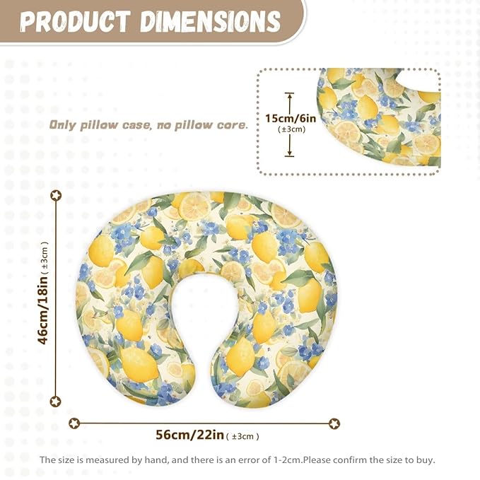 Yellow Lemon Nursing Pillow Cover Stretchy Fit Blue Flower Forget-Me-Not Nursing Pillow Slipcovers for Breastfeeding Moms Nursing Support Pillow Cover Only