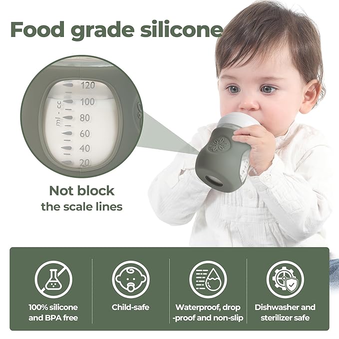 3 Pack Silicone Sleeves for Philips Avent Natural Glass Baby Bottles, Food Grade Silicone Anti Breakage Baby Bottles Holder, Compatible with Philips Avent Glass Natural Baby Bottle 4oz
