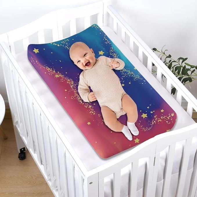 Stretchy Diaper Changing Table Cover, Snug and Soft Change Table Pad Covers Fit 16 * 32 Inches, Stars Tie Dye