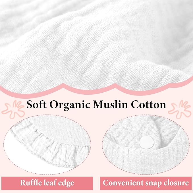 Kenning 18 Pcs Muslin Drool Baby Bibs Ruffle Absorbent Bib with Snap Button Boy Girl for Drooling Teething Infant Newborn