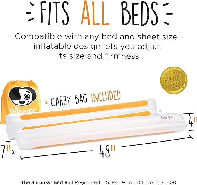 (2-Pack) Shrunks Inflatable Bed Rail for Toddlers | Travel Bed Rail for Kids, Adults, and Elderly | Portable Toddler Bed Bumpers | Blow Up Bed Guard Rail for Twin, Full, Queen, King Size Beds