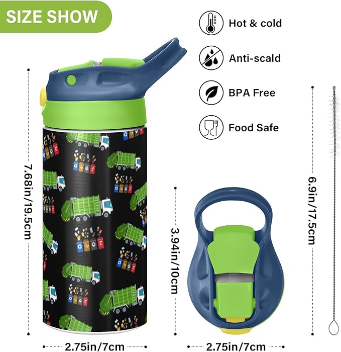 Garbage Truck Trash Recycling Water Bottle for kids- 12 Ounce;Kid's Toddler Backpack for Boys Girls