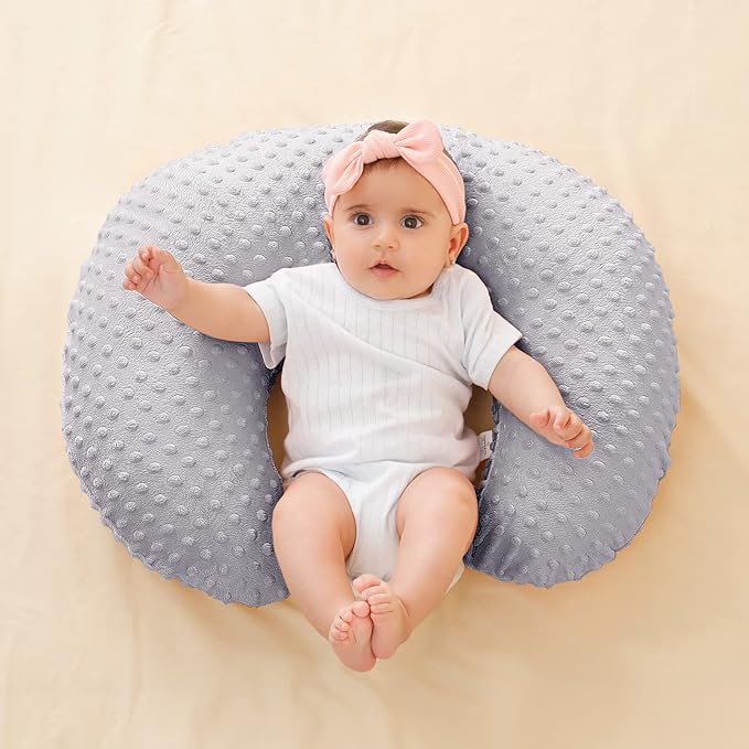 Nursing Pillow Cover Breastfeeding Pillow Cases Plush Dot Slipcover (Gray)