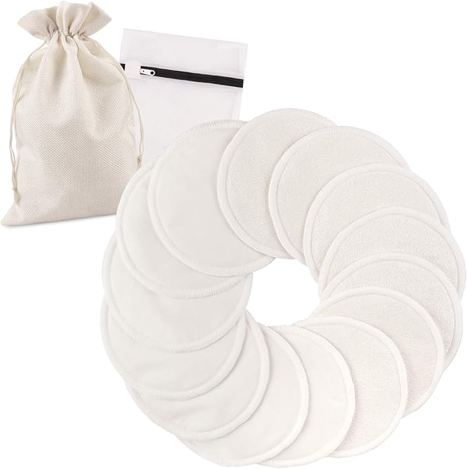 PHOGARY 14PCS Washable Nursing Pads, Reusable Organic Bamboo Breast Pads with Laundry Bag and Storage Bag - Soft, Absorbent, Hypoallergenic, Eco Pads for Breastfeeding