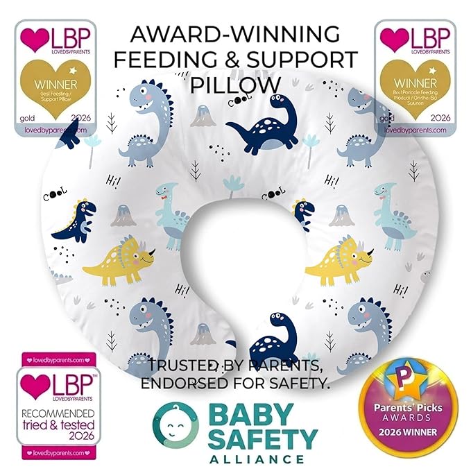 Plushii Nursing Pillow for Breastfeeding, Soft and Supportive Breastfeeding Pillow for Mom and Baby, Cute Feeding Pillow with Removable Cover for 0–12 Months, Dinosaurs World