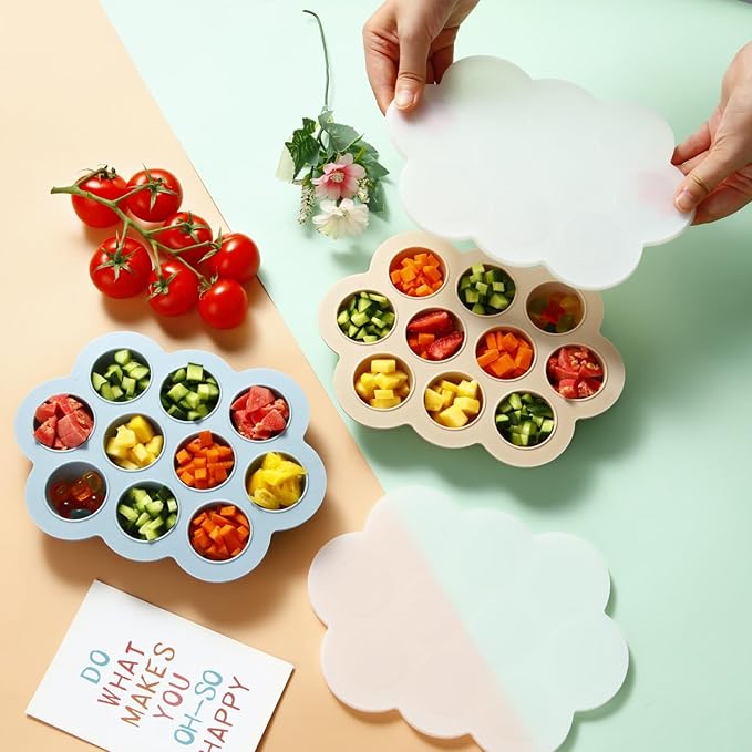 PandaEar Reusable Silicone Baby Food Pouches & 2 Pack Baby Food Freezer Tray