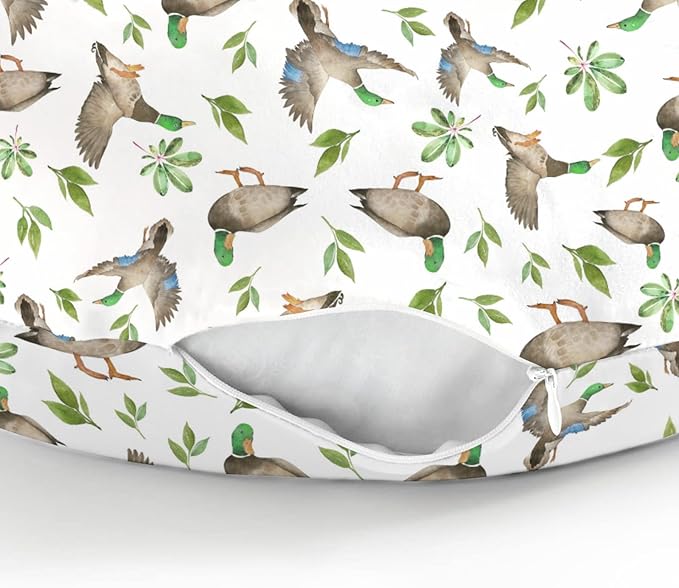 Wild Ducks Green Leaves Baby Nursing Pillow Covers for Boy Girl Green Mallard Ducks Nursing Pillowcase for Breastfeeding Pillows Duck Hunting Animals Soft Stretchy Slipcovers for Newborn Infant