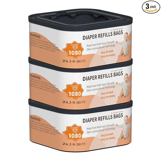 Jumbo+ Square Refills Disposal Bags Refill Compatible with Diaper Genie Compact, Classic and Select Pails, Hold Up to 1080 Newborn-Sized Diapers Per Refill, 3 Pack