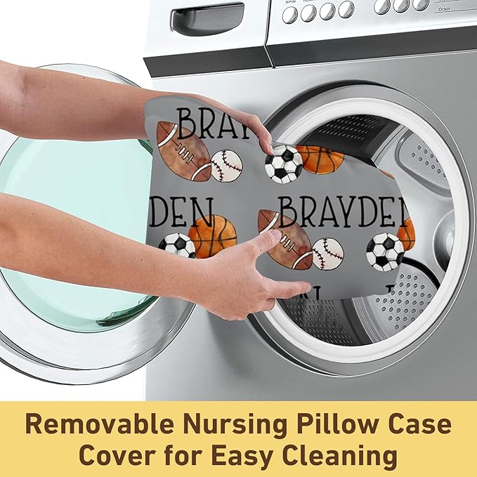 Baby Nursing Pillow Cover - Personalized Name Multi-Ball Theme Breastfeeding U-Shaped for Bottle Feeding, Ultra Soft Comfortable Breastfeeding Pillow Cover for Infant Baby Boys and Girls