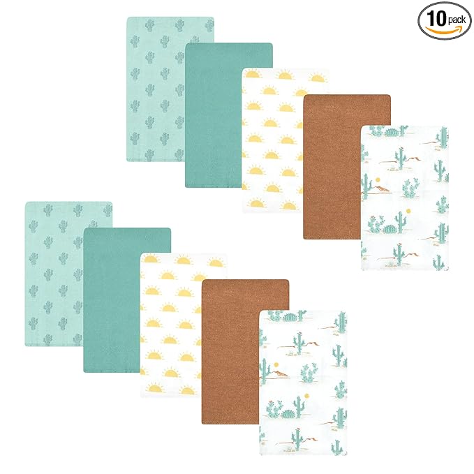Hudson Baby Unisex Baby Cotton Flannel Burp Cloths, Desert Cactus 10-Pack, One Size