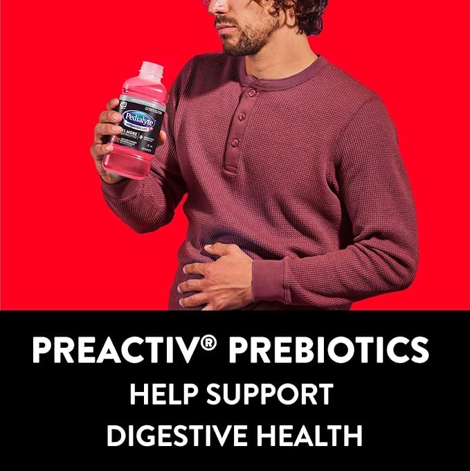 Pedialyte AdvancedCare Plus Electrolyte Hydration Drink, Has 33% More Electrolytes and Has PreActiv Prebiotics, Chilled Cherry Pomegranate, 1 Liter, Pack of 4